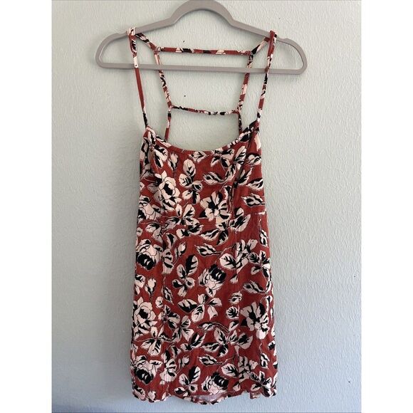 Free People Bring it Back Rust Red Floral Mini Slip Dress Open Back Strappy M - Picture 3 of 8